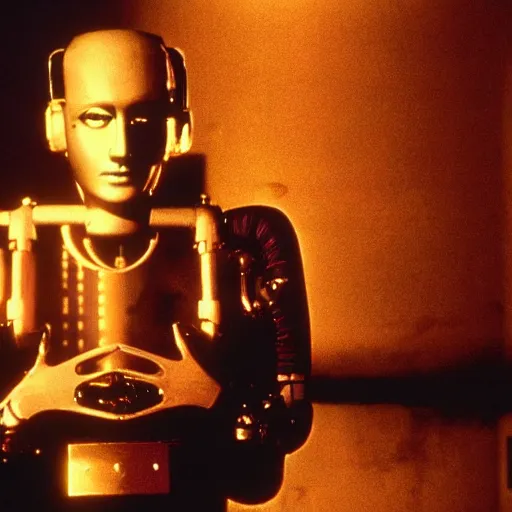 Prompt: the man with the robot head, movie by david lynch,