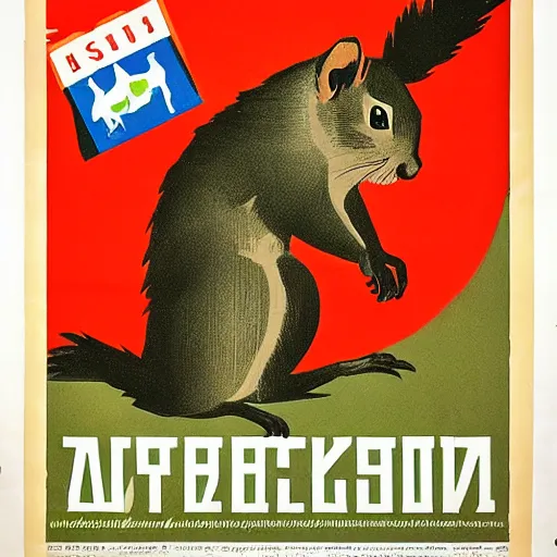 Prompt: a soviet propaganda poster warning people not to befriend squirrels