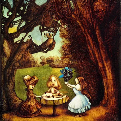 Prompt: alice in wonderland by leonardo da vinci