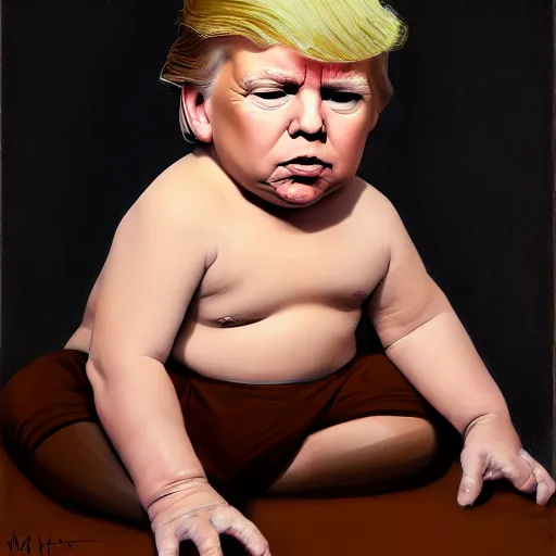 Image similar to portrait donald trump as a baby, fine art, award winning, subtle earthy tones, intricate, elegant, sharp focus, cinematic lighting, digital painting, 8 k concept art, by michael hussar and greg manchess and brom and z. w. gu, 8 k