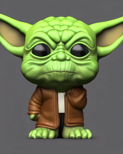 Image similar to full body 3d render of funko pop baby yoda as a funko pop, studio lighting, white background, blender, trending on artstation, 8k, highly detailed