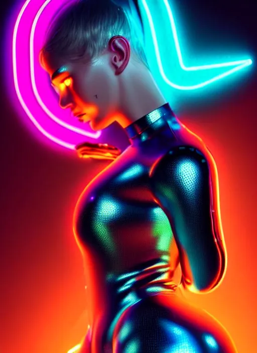 Image similar to a highly detailed long shot photo of sensual female humanoid with freckles cheeks, futurism, cyber neon lighting, detailed futuristic jewelry, futuristic glossy latex suit, profile posing, hyper photorealistic, crispy quality, digital photography, trending in pinterest, cinematic, 4 k ultra hd, art by pascal blanche, art by greg rutkowski, art by artgerm,