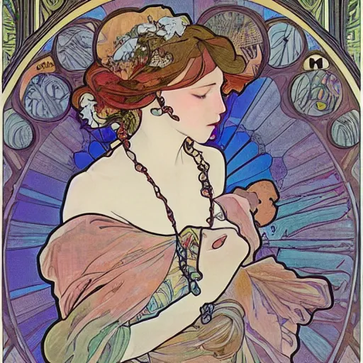 Prompt: artwork inspired by alfons mucha