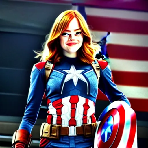 Image similar to Emma Stone as captain America