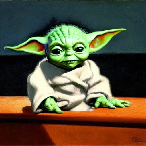 Image similar to baby Yoda by Edward hopper