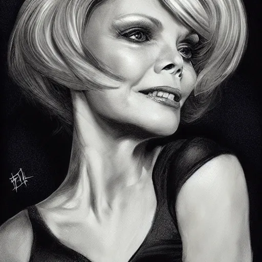 Prompt: amazing lifelike award winning pencil illustration of Michelle pfeiffer in Hairspray trending on art station artgerm Greg rutkowski cinematic