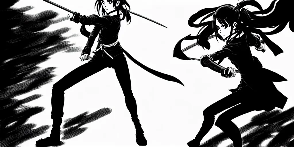 Prompt: a very detailed manga of emma watson in demon slayer manga panel, action lines, greg rutkowski, high resolution, dynamic pose, landscape, medium portrait, samurai outfit, action, hyper realistic, manga, koyoharu gotouge, sakuga