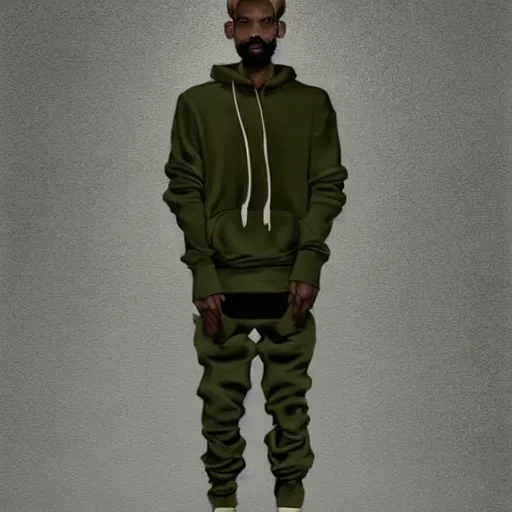 Image similar to a full body lookbook portrait of modern - day jesus wearing olive green yeezy menswear collection by nicola samori, hat and hoodie, detailed, oil painting, hyper realistic, 8 k, yeezy collection