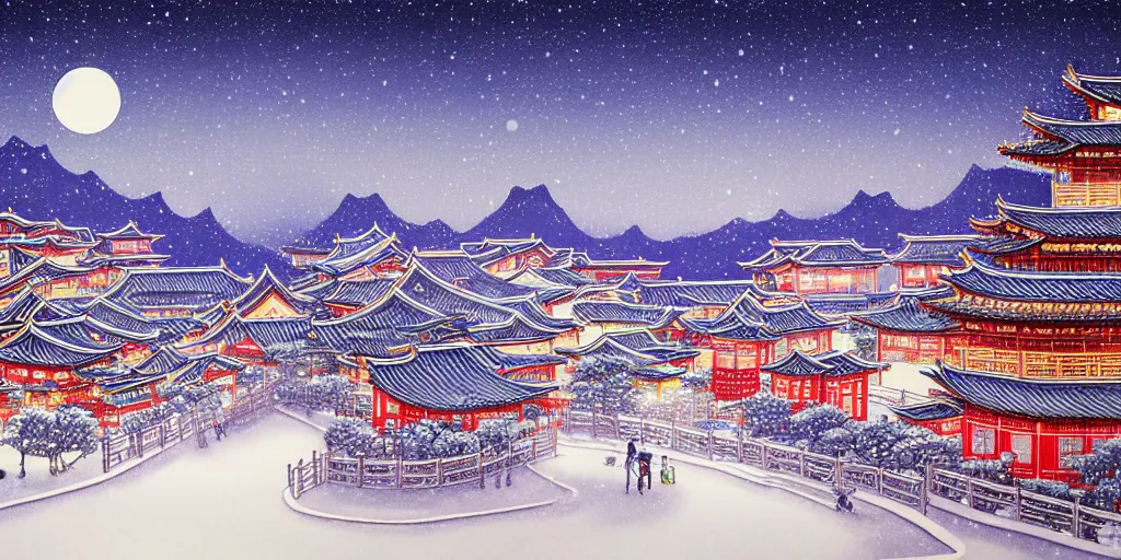 Image similar to chinese town in winter moonnight by hiramatsu reiji hd