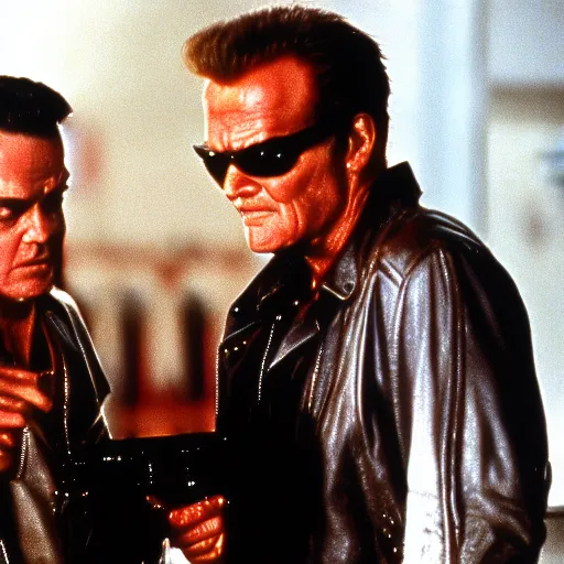 Image similar to Jack Nicholson plays Terminator 2, scene from the film