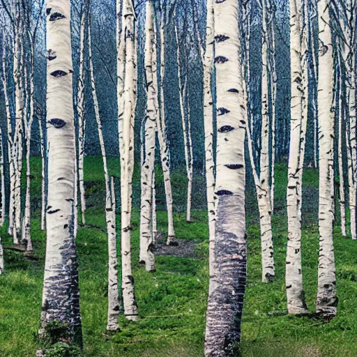 Image similar to Postcard of a copse of silver birch trees set by a rocky outcrop