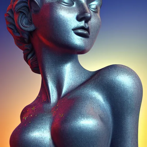 Prompt: sculpture goddess of space, beauty, pretty face, glossy skin, stars, soft light, hdri, smooth, sharp focus, fantasy, intricate, elegant, highly detailed, 8 k