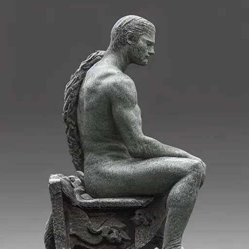 Prompt: thinker statue sitting on throne from games of throne 4k painting