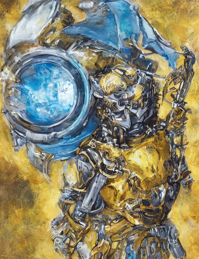 Prompt: full body, attack position abstract painting in lush fantasy environment of a ornate holy mechanical warforged with circular glowing eye, disc head disc head disc head disc head disc head disc head disc head disc head disc head disc head disc head disc head, character in yellow armor holding a legendary paladin engraved holy great longsword and carrying a huge heavy paladin shield, face in focus, epic , trending on ArtStation, masterpiece, cinematic lighting, by Ross Tran, by Delphin Enjolras, by Ruan Jia, by Greg Rutkowski