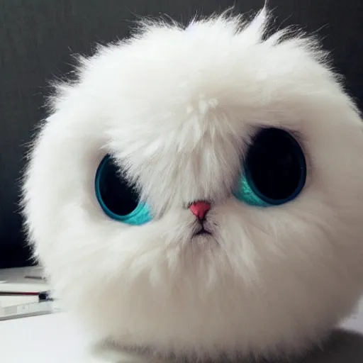 Image similar to a fluff made of marshmallow, super cute with big manga eyes