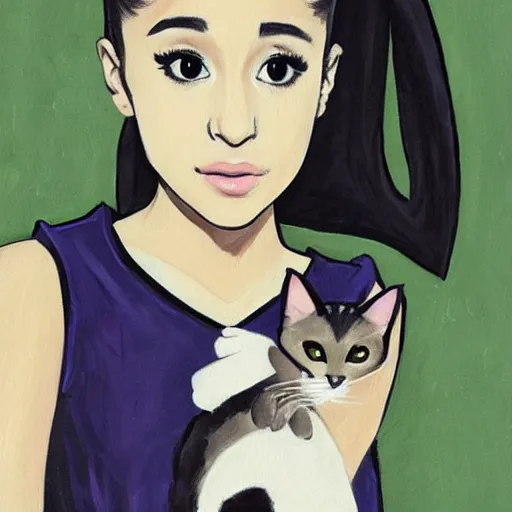 Image similar to ariana grande holding an extremely annoyed, hissing cat, painting by 奈 良 美 智