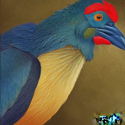 Prompt: close - up takahe, painting in the museum, highly detailed, sharp focus, digital painting, artwork by john james audubon, by victor adame minguez by yuumei by tom lovell by sandro botticelli