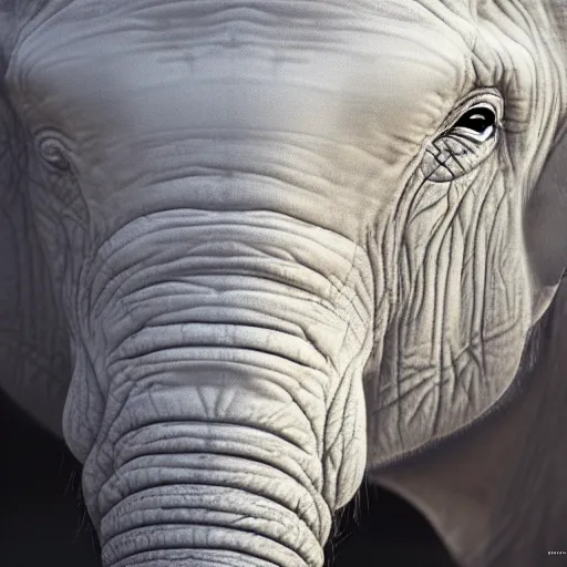 Image similar to a white elephant portrait, ultra realistic, looking at the camera, illustration, amazing details, 8k, masterpiece, octane render, trending on cgsociety