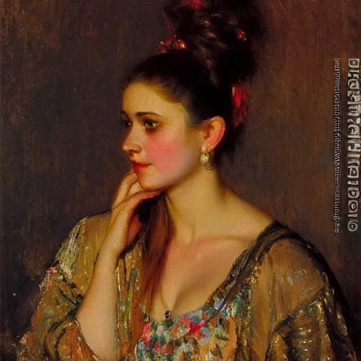 Image similar to portrait of a young woman by nikolay makovsky, detailed