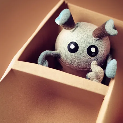 Prompt: cute monster in a box, product photography, centered, studio lightning