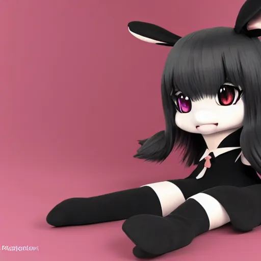 Image similar to cute fumo plush bunny girl, floppy ears, gothic maiden, alert, furry anime, vray, asymmetry rule of thirds