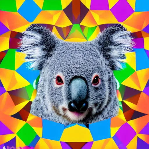 Image similar to a technicolor illustration of a koala made of polygons in geometric kaleidoscopic colors trending on artstation 4 k intricate extremely detailed digital art