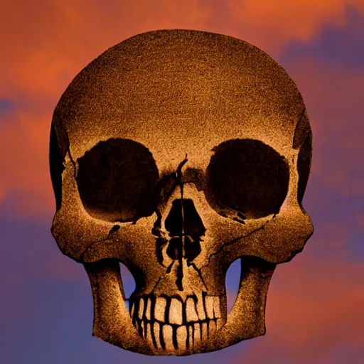 Image similar to a photo of a cloud with the shape of a skull, blue sky