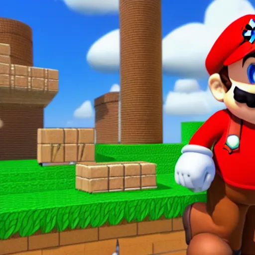 Image similar to in-game screenshot of Super Mario 64, 3d render, Unreal Engine, octane render, ray tracing, Unity, highly detailed, high quality, HD, 4k, 8k, realistic, sharp, trending