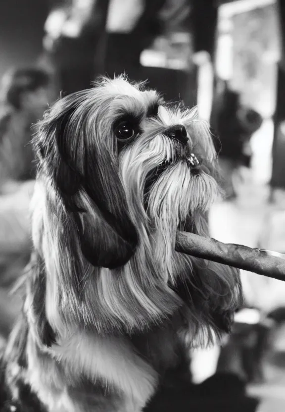 Prompt: shih tzu smoking a cigar in a jazz nightclub