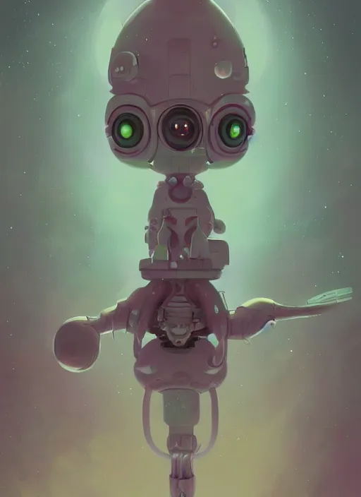 Prompt: A beautiful painting of cute science fiction aliens with big eyes, digital painting, illustration, artgram, by bobby chiu, beeple, studio ghibli, trending on artstation
