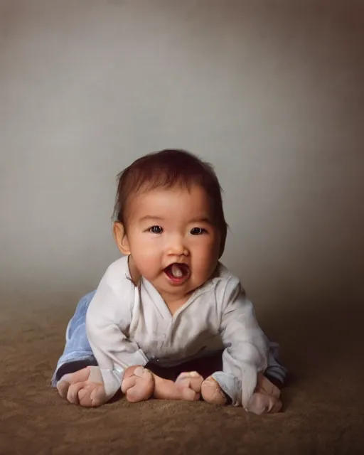 Prompt: annie leibovitz headshots of an adorable eurasian infant dressed as tom cruise in top gun's maverick, 5 0 mm soft focus
