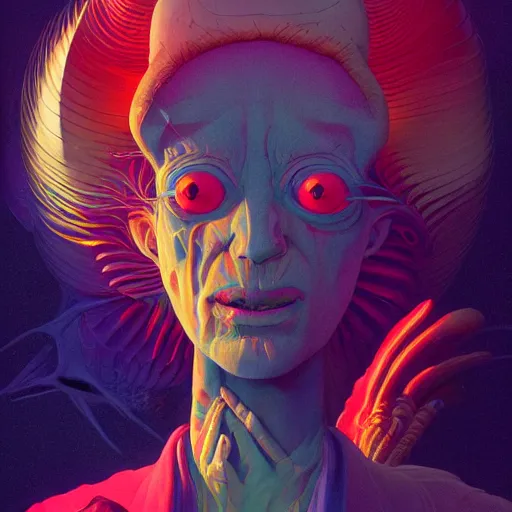 Image similar to colourful breathtakingly weird beautiful powerful magical wonderfully majestic beautifully cool character by michael whelan and moebius and beeple and dan mcpharlin and pascal blanche and jamie hewlett and richard dadd, symmetrical, serene expression, magical stormy reflections, smoke on water, 8 k artstation