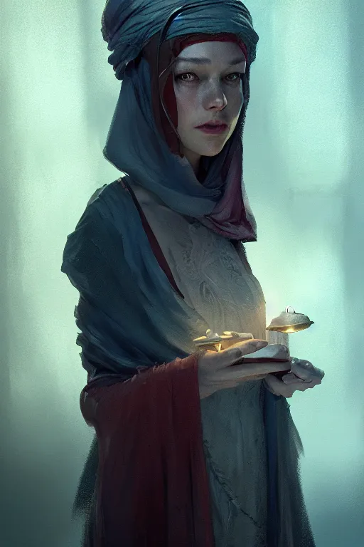 Image similar to the fortune teller, illustration, soft lighting, soft details, dark mood, painting oil on canvas by Cedric Peyravernay octane render trending on artstation d&d characters, 4k, 8k, HD