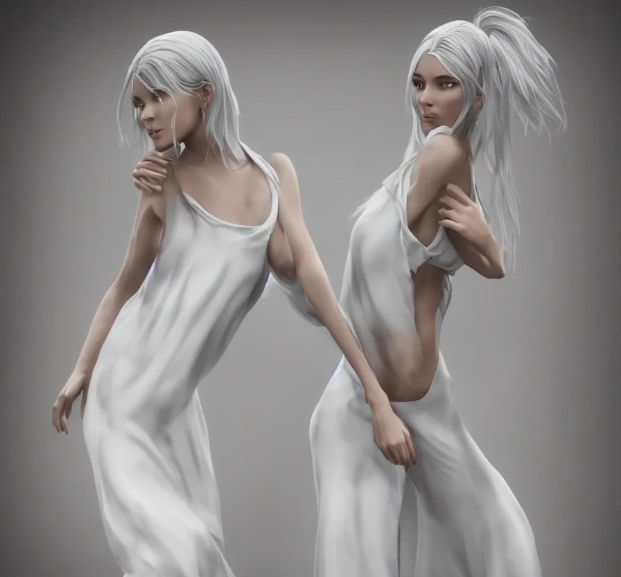 Image similar to mystic beautiful woman in white dress on dark background, drawn by vetarmora, detailed body, human proportions, instagram, unreal engine 5, wallpaper, 8 k, ultra detailed, realistic photo, artstation