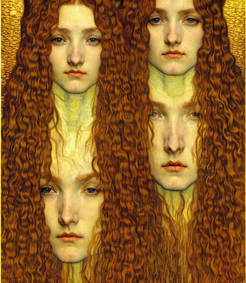 Image similar to detailed realistic beautiful young medieval queen face portrait by jean delville, gustav klimt and vincent van gogh, art nouveau, symbolist, visionary, gothic, pre - raphaelite, muted earthy colors, desaturated