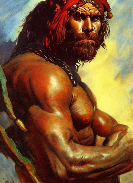 Prompt: portrait of barbarian mars, coherent! by mariusz lewandowski, by frank frazetta, deep color, strong line, high contrast