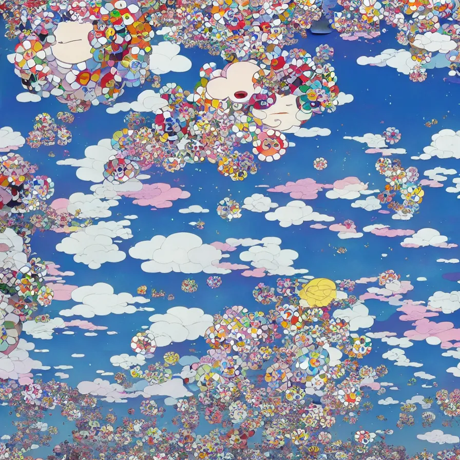 Image similar to kyoto with a beautiful cloudy sky above by takashi murakami, beeple and james jean, aya takano color style, 4 k, super detailed, modern, 4 k, symmetrical