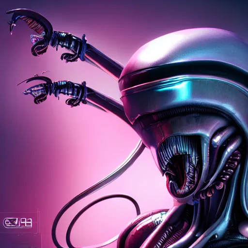 Image similar to futuristic cyberpunk alien xenomorh queen robot concept, highly detailed, photorealistic portrait, bright studio setting, studio lighting, crisp quality and light reflections, unreal engine 5 quality render