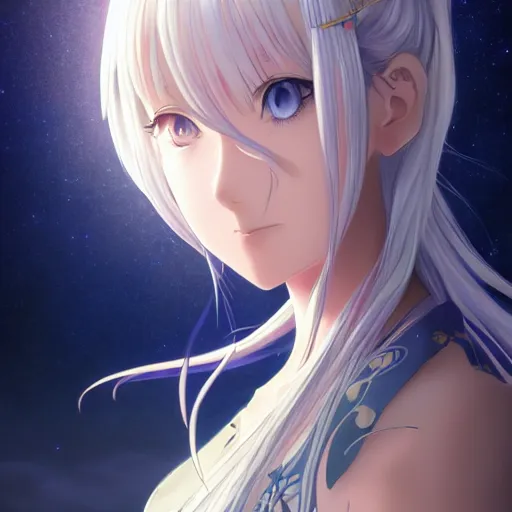 Image similar to portrait of the goddess of the moon, anime fantasy illustration by tomoyuki yamasaki, kyoto studio, madhouse, ufotable, square enix, cinematic lighting, trending on artstation