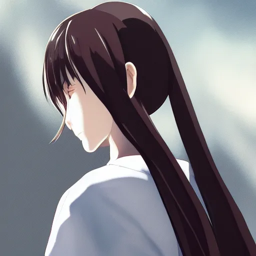 Image similar to a high detail portrait of high school girl by makoto sinkai, in simple background, by CLIP STADIO