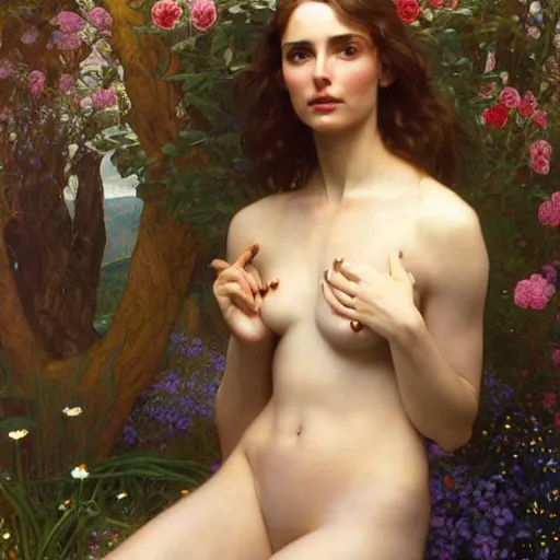 Image similar to Masterpiece painting of Nathalie portman as a Venus drawn by Donato Giancola and Tom Bagshaw, face by Artgerm and Edmund Leighton, Alphonse Mucha, background by James Jean and Gustav Klimt, 4k, partial robotic body, volumetric Lighting, porcelain skin, komorebi, french nouveau, trending on pixiv