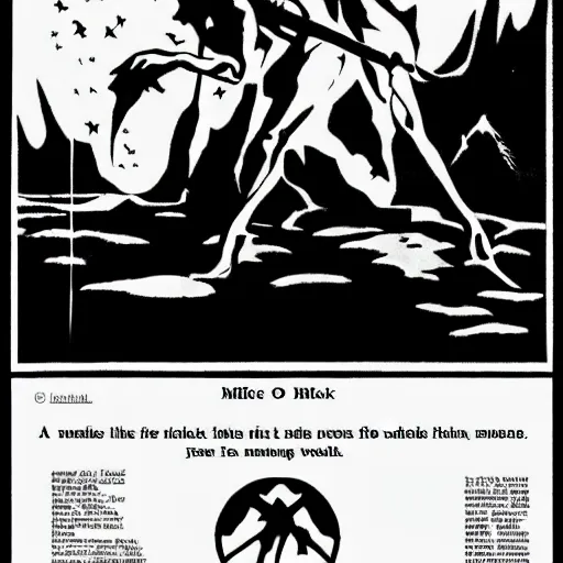 Image similar to A pitch black lake, reflecting the moon. Dark Fantasy, Film Noir, Black and White. High Contrast, Mike Mignola, D&D, OSR