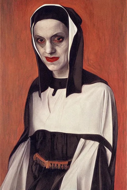 Prompt: portrait, vampire nun, art by jacek malczewski