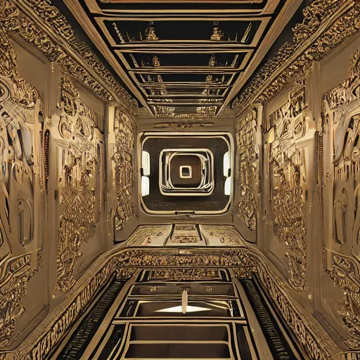 Image similar to 2001 a space odyssey, rococo style, symmetry, hi def and detailed, 8k, HDR, CG Society