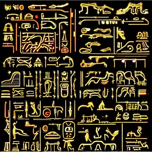 Prompt: futuristic neon glowing hieroglyphs