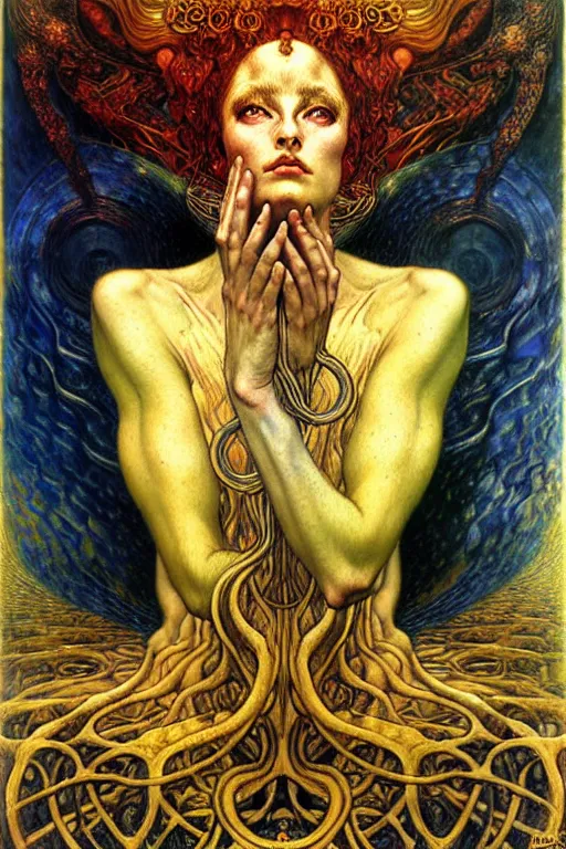 Image similar to Divine Chaos Engine by Karol Bak, Jean Delville, William Blake, Gustav Klimt, and Vincent Van Gogh, symbolist, visionary