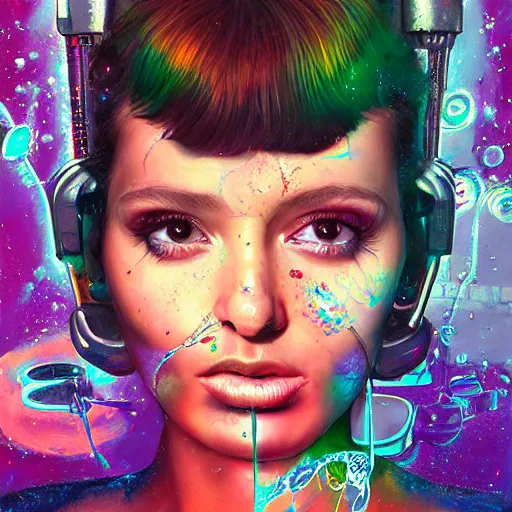 Image similar to portrait of tinker bell, cameras, melting ,8k,by tristan eaton,Stanley Artgermm,Tom Bagshaw,Greg Rutkowski,Carne Griffiths, Ayami Kojima, Beksinski, Giger,trending on DeviantArt,face enhance,hyper detailed,minimalist,cybernetic, android, blade runner,full of colour