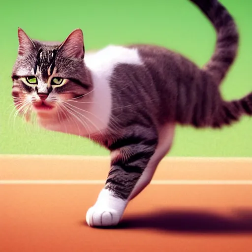 Image similar to cat standing playing tennis, realistic, highly detailed, cinematic