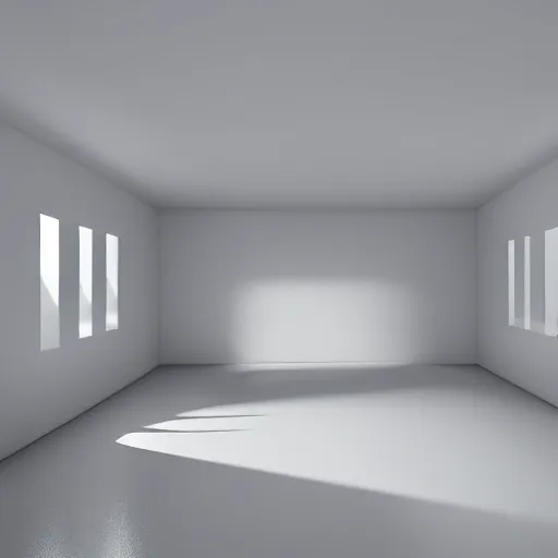 Image similar to Room in blank endless dark cube with white contours. Realistic Concept Art photography