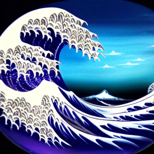 Prompt: kanagawa wave painting, in resin sculpture, cinematic lighting, volumetric lighting